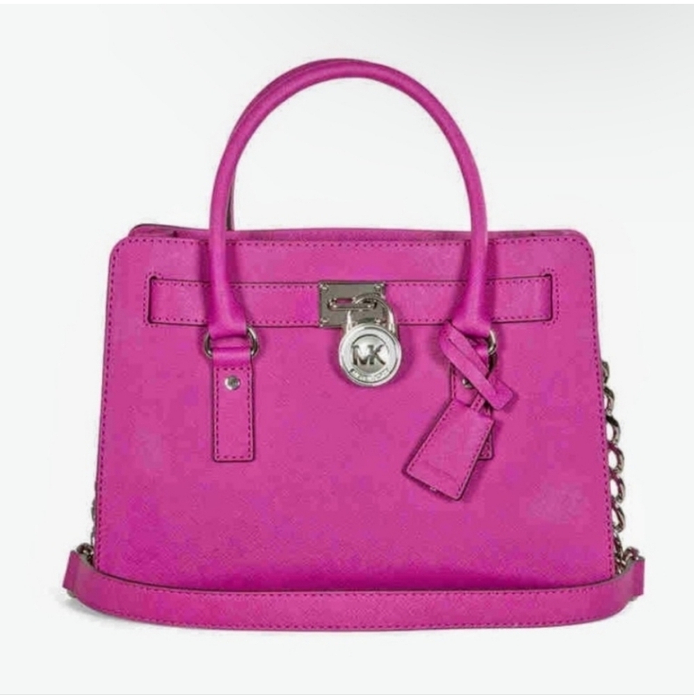 RARE Michael kors Medium Hamilton Hot Pink leather Satchel Bag 💓💓💓💓